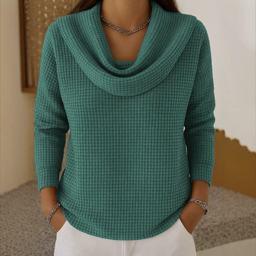 Hot Sale 70% Off - Elegant 80s Shawl Collar Solid Color Waffle Pullover Top