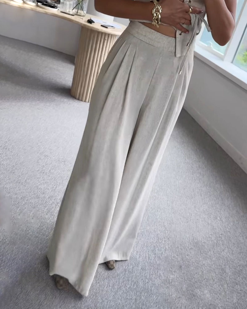 Ensemble deux pièces haut et pantalon à cordons pour la ville