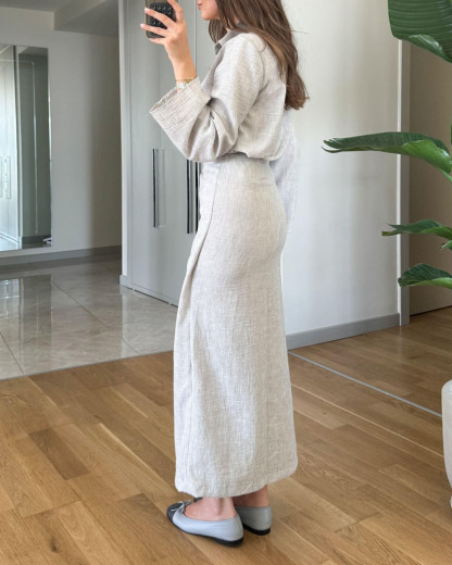 Ensemble deux pièces chemise à revers décontractée et jupe à lacets