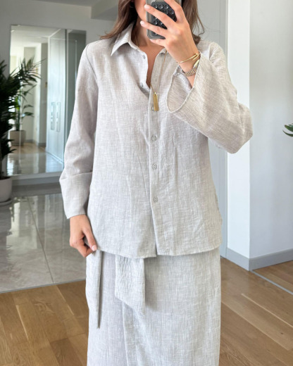 Ensemble deux pièces chemise à revers décontractée et jupe à lacets