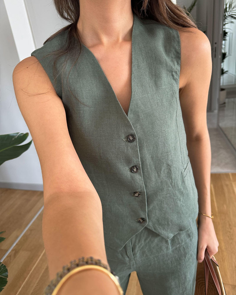 Ensemble deux pièces décontracté : gilet uni et pantalon