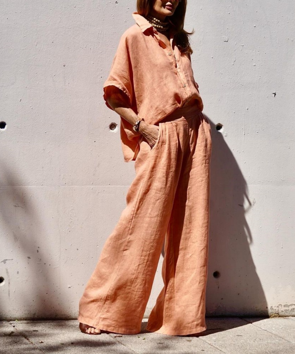 Casual Summer Orange Two-piece Suit