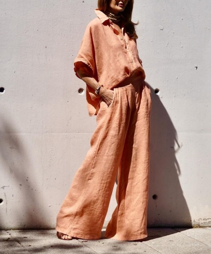 Casual Summer Orange Two-piece Suit