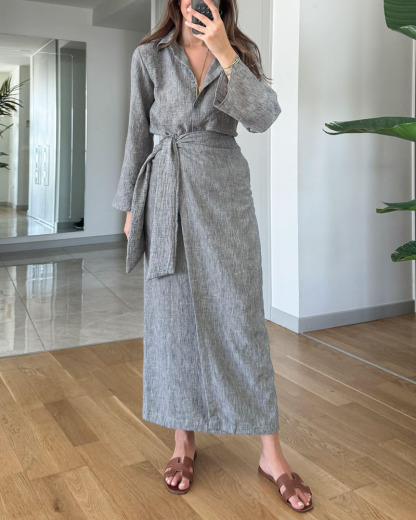 Ensemble deux pièces chemise à revers décontractée et jupe à lacets