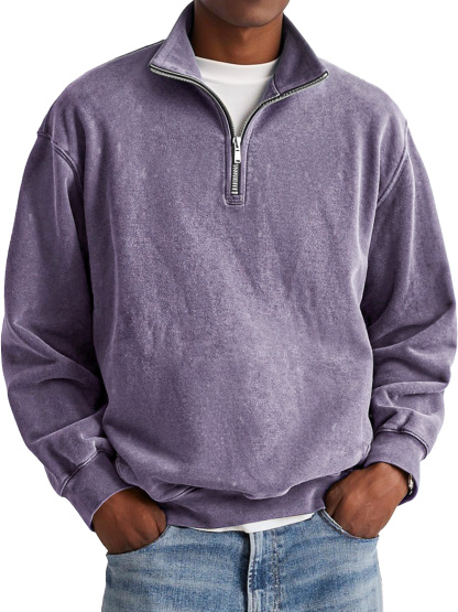 Polo à col montant et fermeture éclair pour homme, style rétro