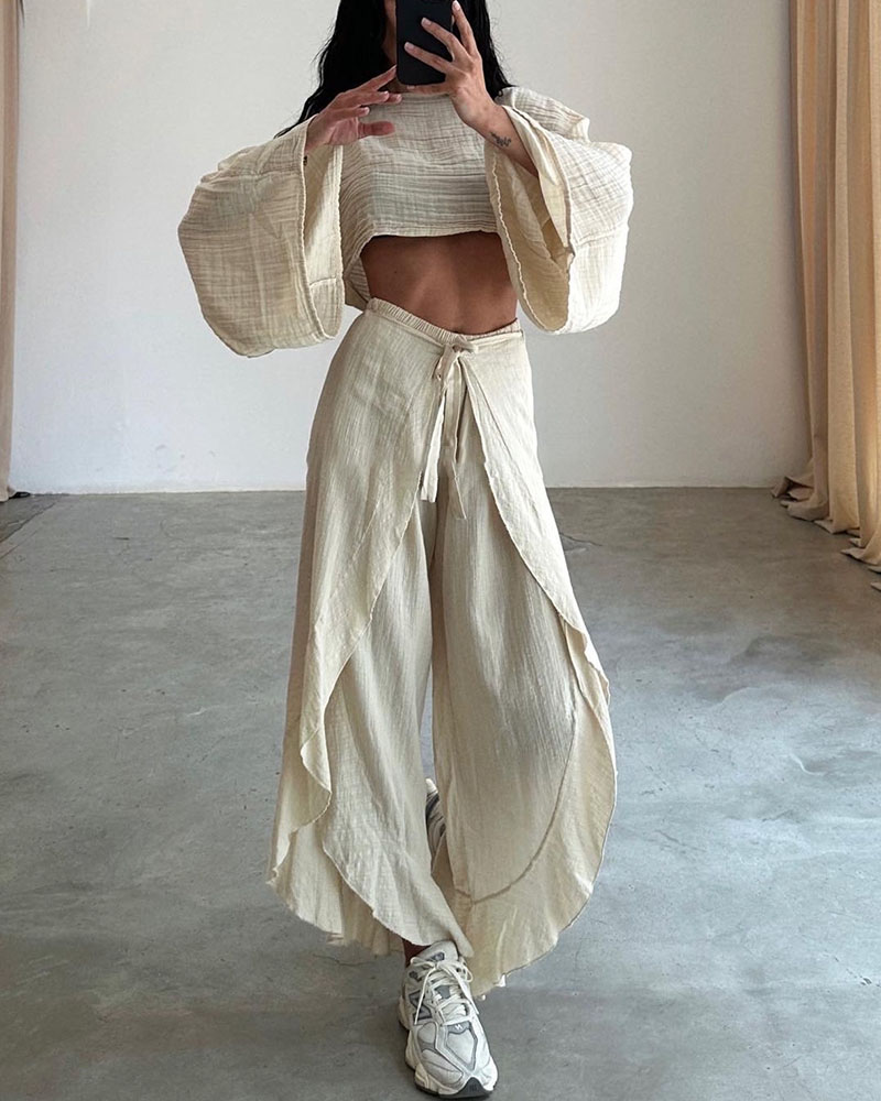 Ensemble deux pièces décontracté avec cravate fendue