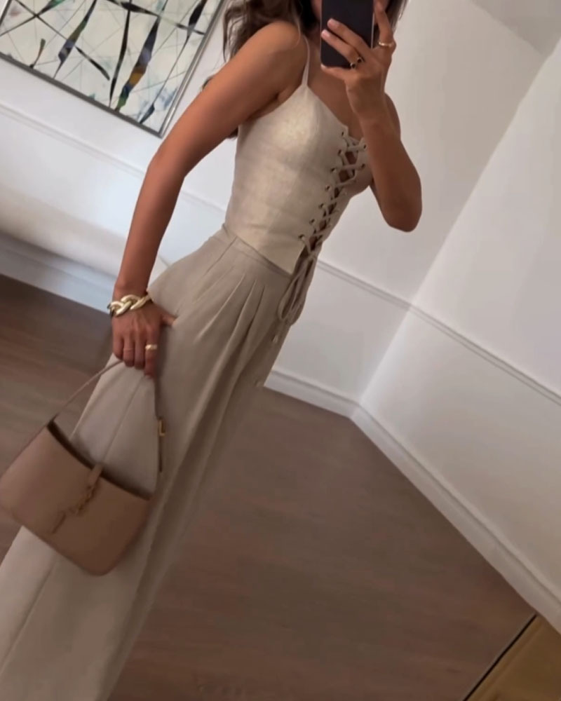 Ensemble deux pièces haut et pantalon à cordons pour la ville