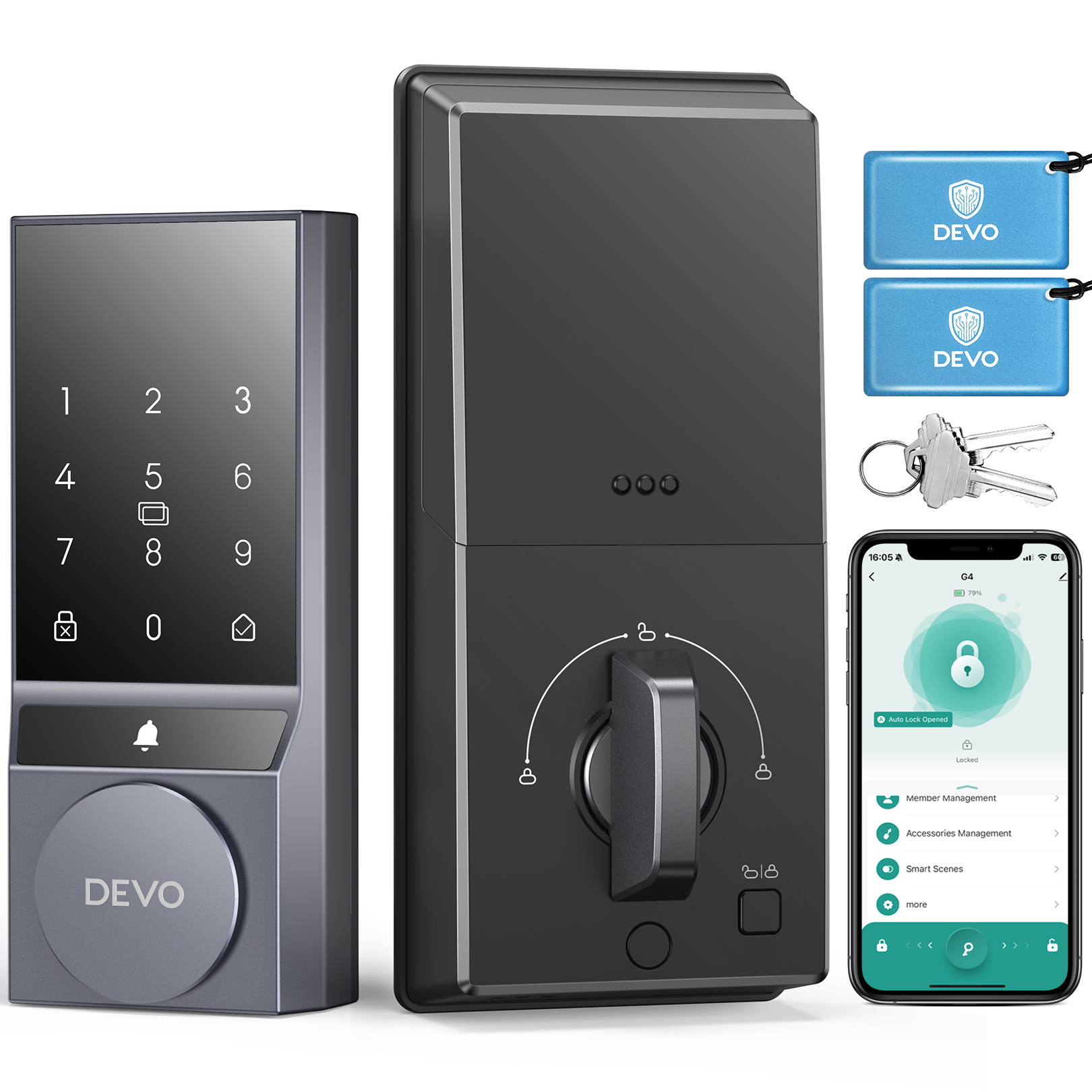 Devo 4 in 1 Passcode Smart Door Lock with Doorbell&Bluetooth G4