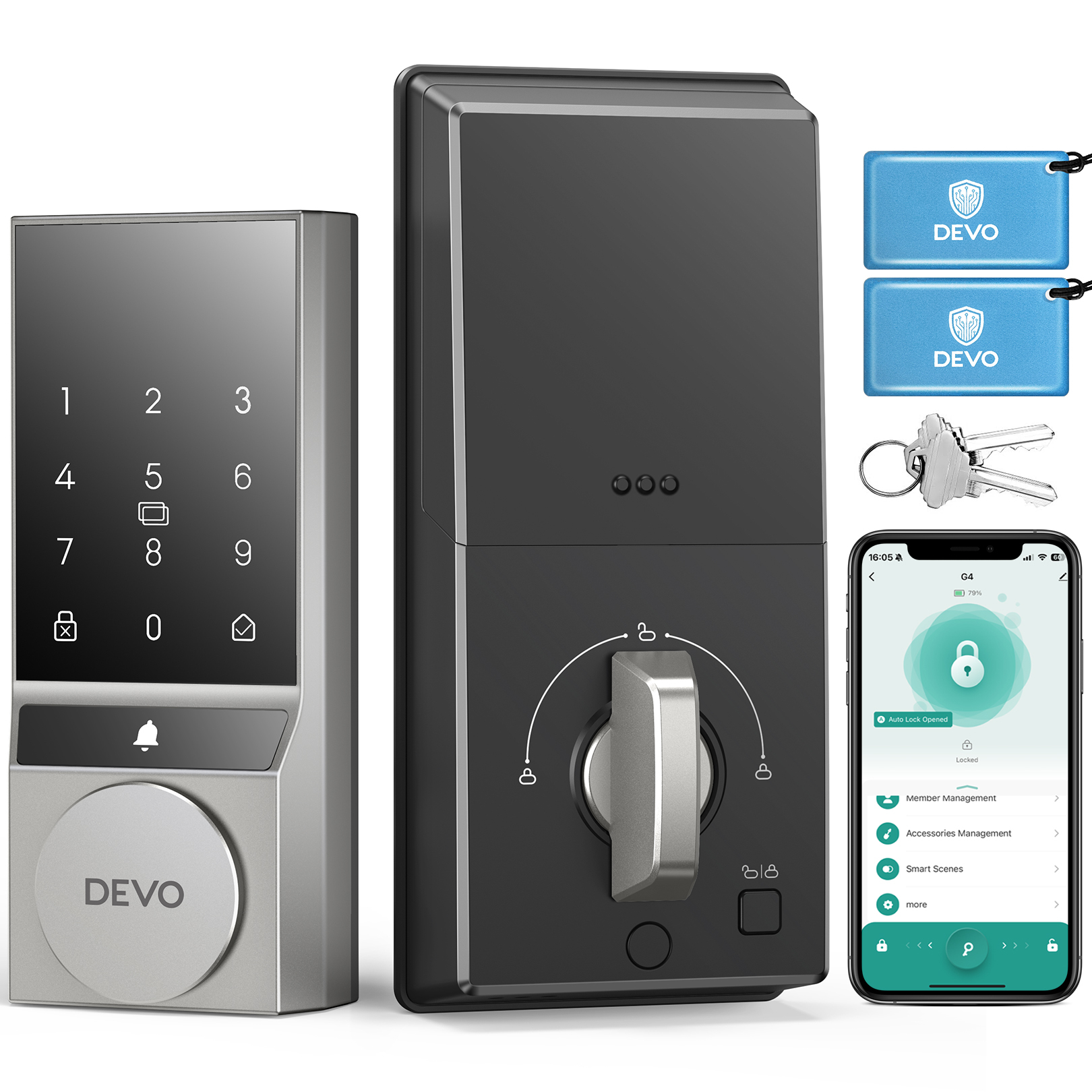 Devo 4 in 1 Passcode Smart Door Lock with Doorbell&Bluetooth G4