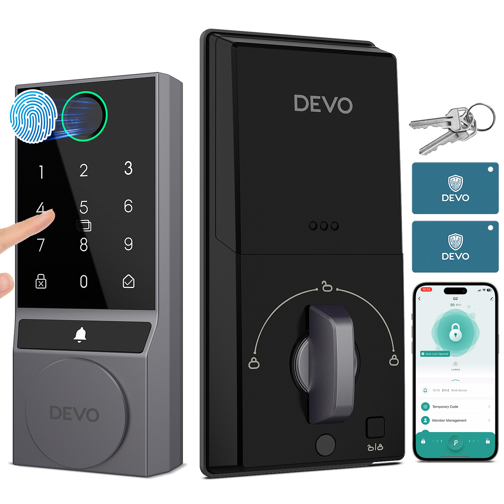 Devo 5 in 1 Fingerprint Smart Lock with Doorbell&Bluetooth G2