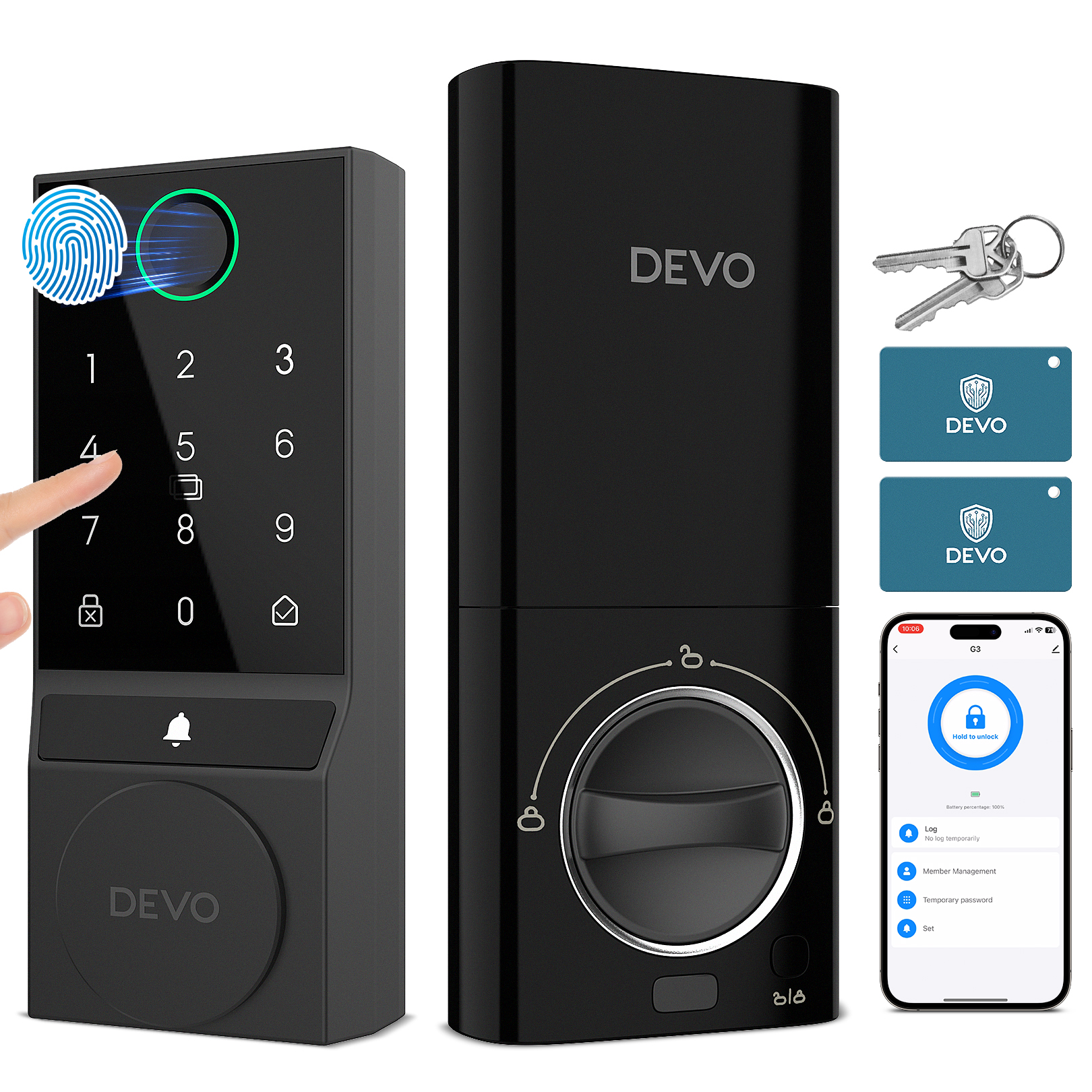 Devo 6 in 1 Fingerprint Smart Lock with Doorbell, Built-in Wi-Fi G3