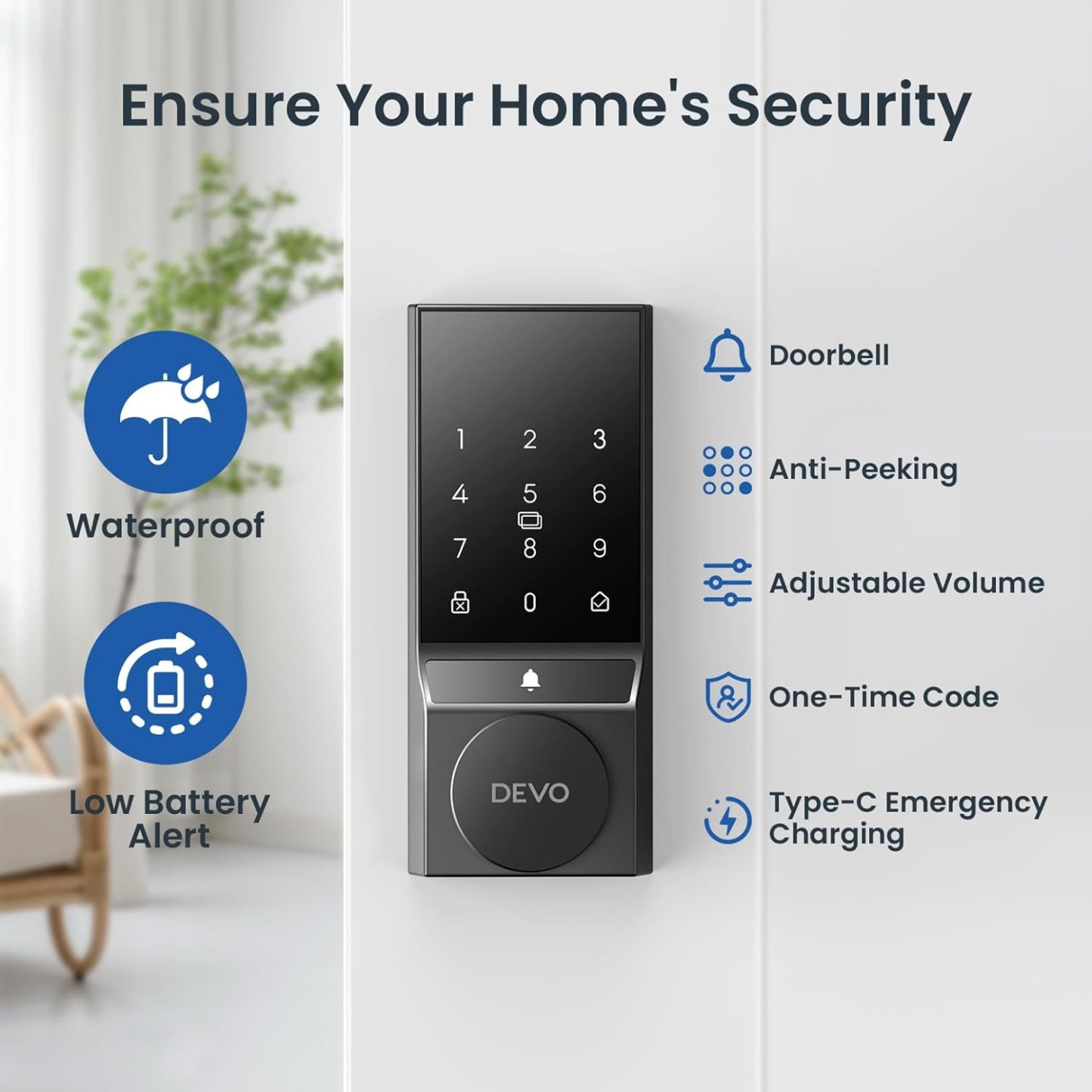 Devo 4 in 1 Passcode Smart Door Lock with Doorbell&Bluetooth G4