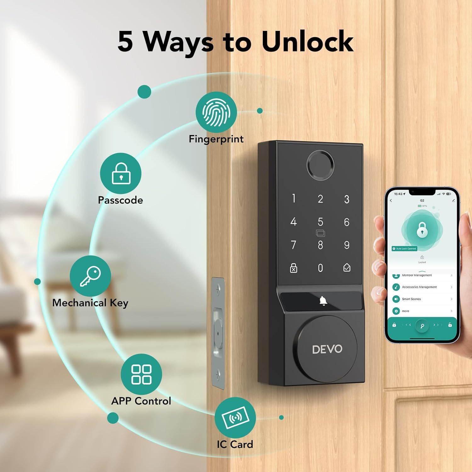 Devo 5 in 1 Fingerprint  Smart Lock with Doorbell&Bluetooth G2