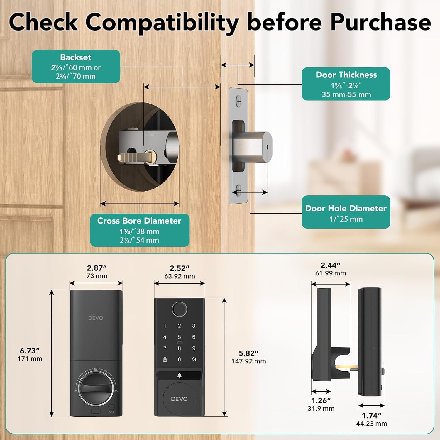 Devo 6 in 1 Fingerprint Smart Lock with Doorbell, Built-in Wi-Fi G3
