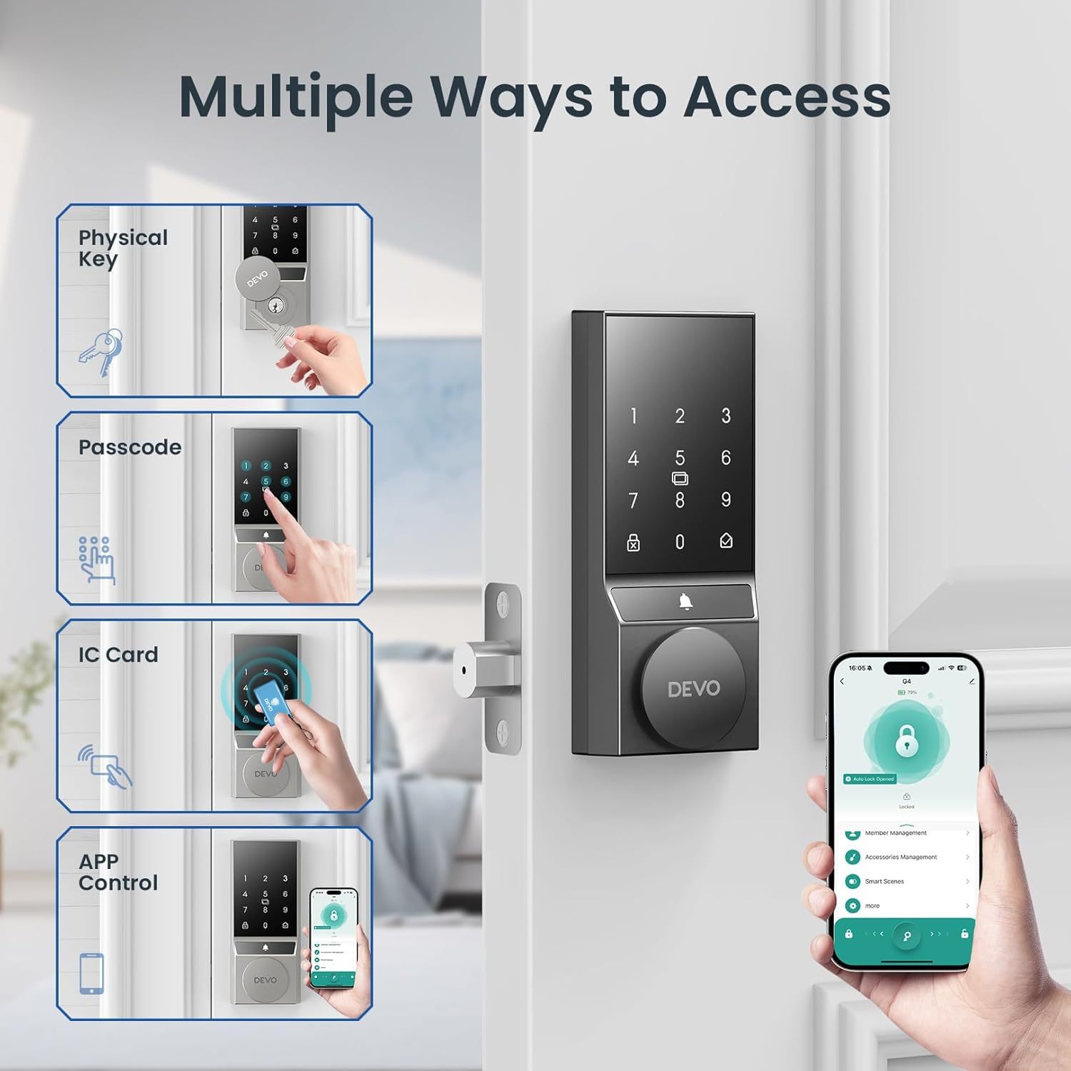 Devo 4 in 1 Passcode Smart Door Lock with Doorbell&Bluetooth G4