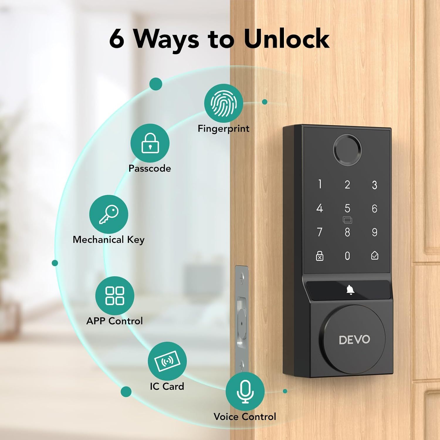 Devo 6 in 1 Fingerprint Smart Lock with Doorbell, Built-in Wi-Fi G3