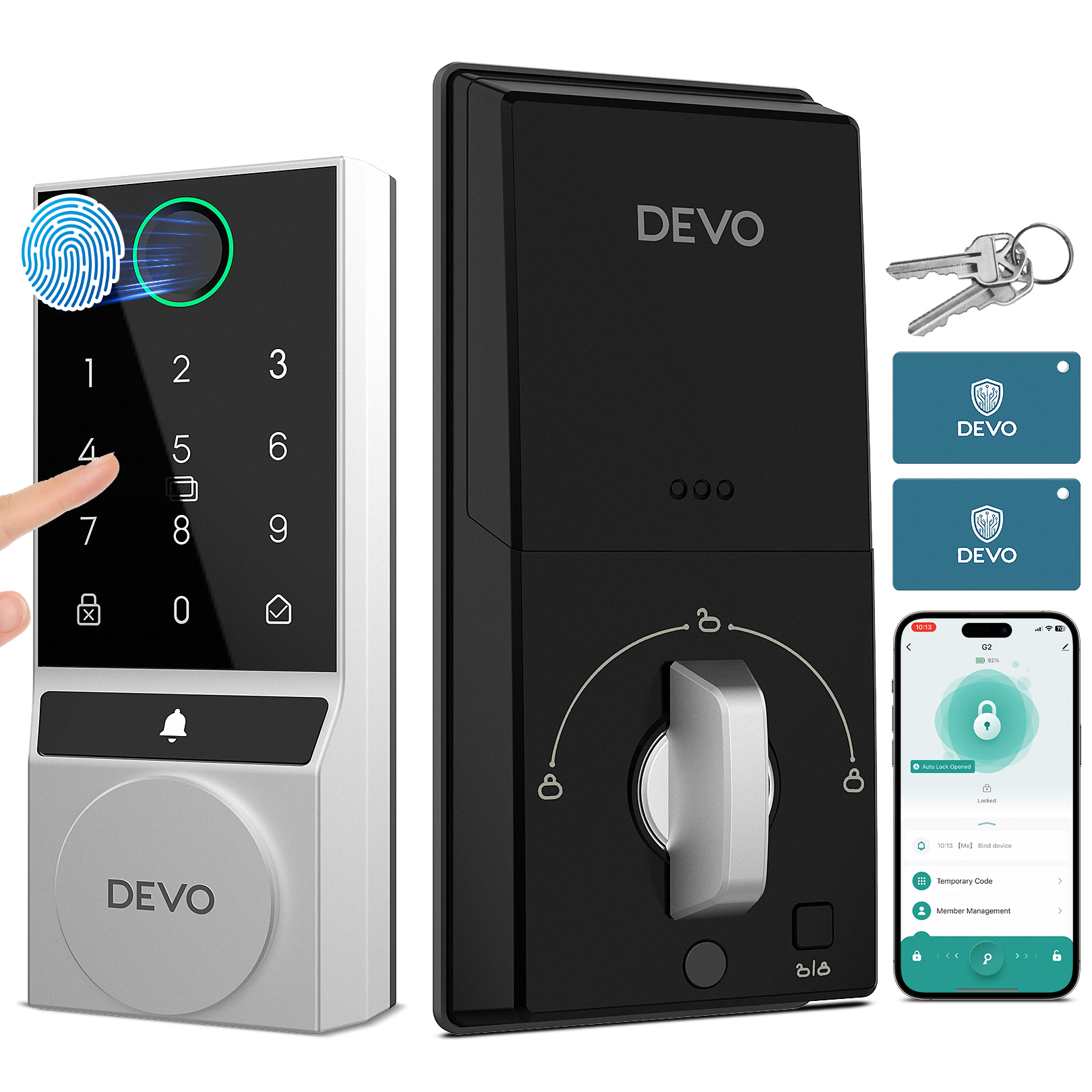 Devo 5 in 1 Fingerprint Smart Lock with Doorbell&Bluetooth G2