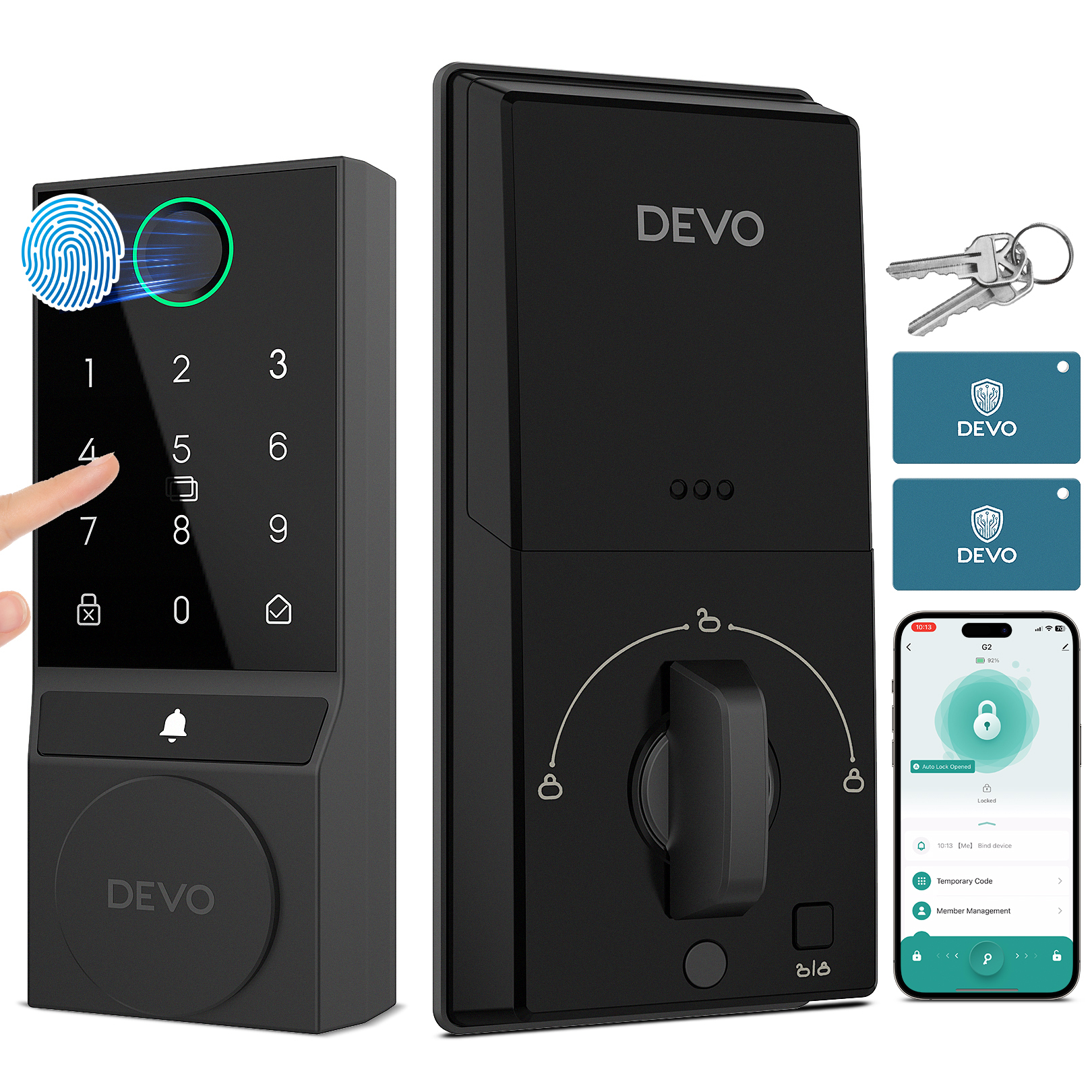 Devo 5 in 1 Fingerprint Smart Lock with Doorbell&Bluetooth G2