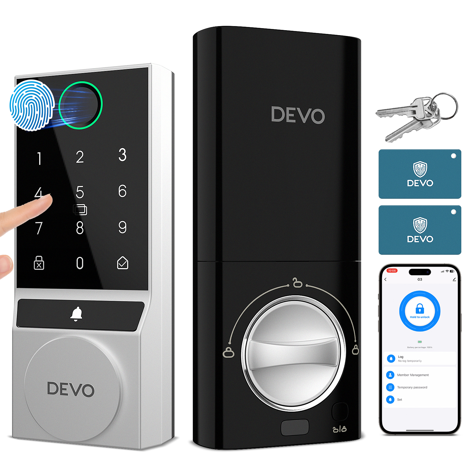 Devo 6 in 1 Fingerprint Smart Lock with Doorbell, Built-in Wi-Fi G3