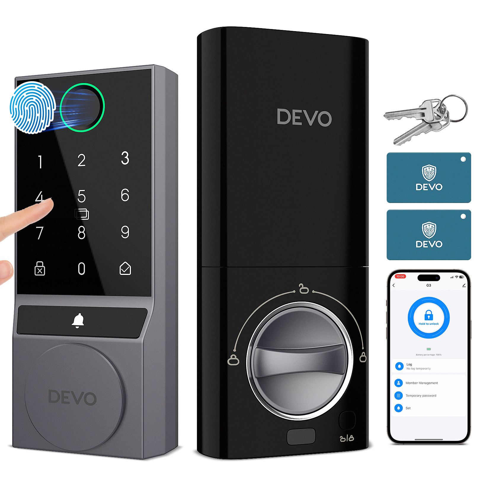 Devo 6 in 1 Fingerprint Smart Lock with Doorbell, Built-in Wi-Fi G3