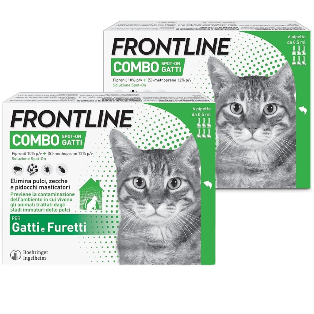 FRONTLINE Combo – 6 Pipette Antiparassitario per Gatti e Furetti | Protezione Lunga Durata da Pulci, Zecche, Uova e Larve | Confezione da 0.5 ml