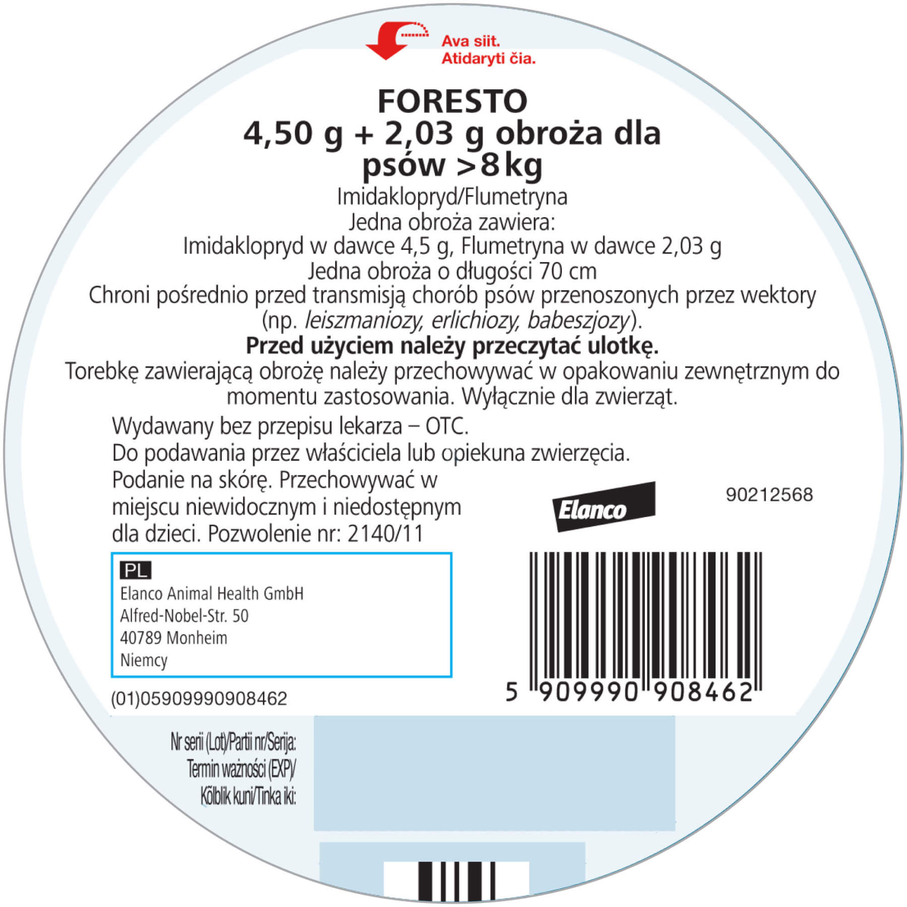 Obroża FORESTO dla psa przeciw kleszczom i pchłom powyżej 8 kg