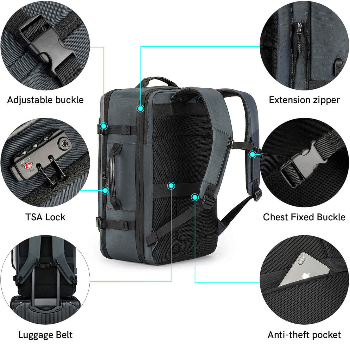 Kingsonsr 45L Large Capacity Travel Backpack Expand Size- ks3264-B