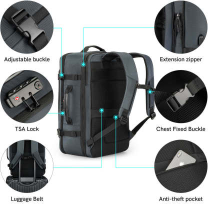 Kingsonsr 45L Large Capacity Travel Backpack Expand Size- ks3264-B