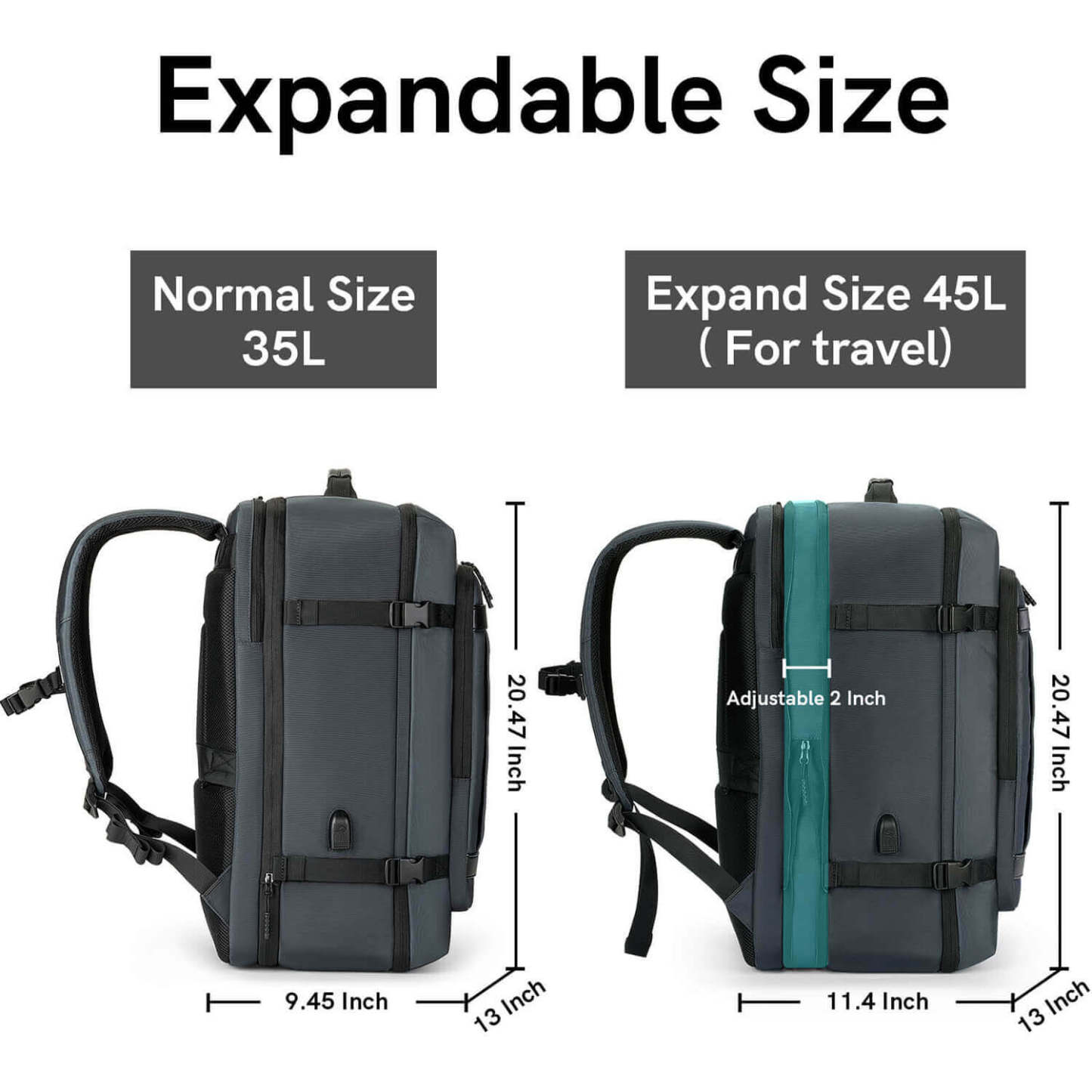 Kingsonsr 45L Large Capacity Travel Backpack Expand Size- ks3264-B