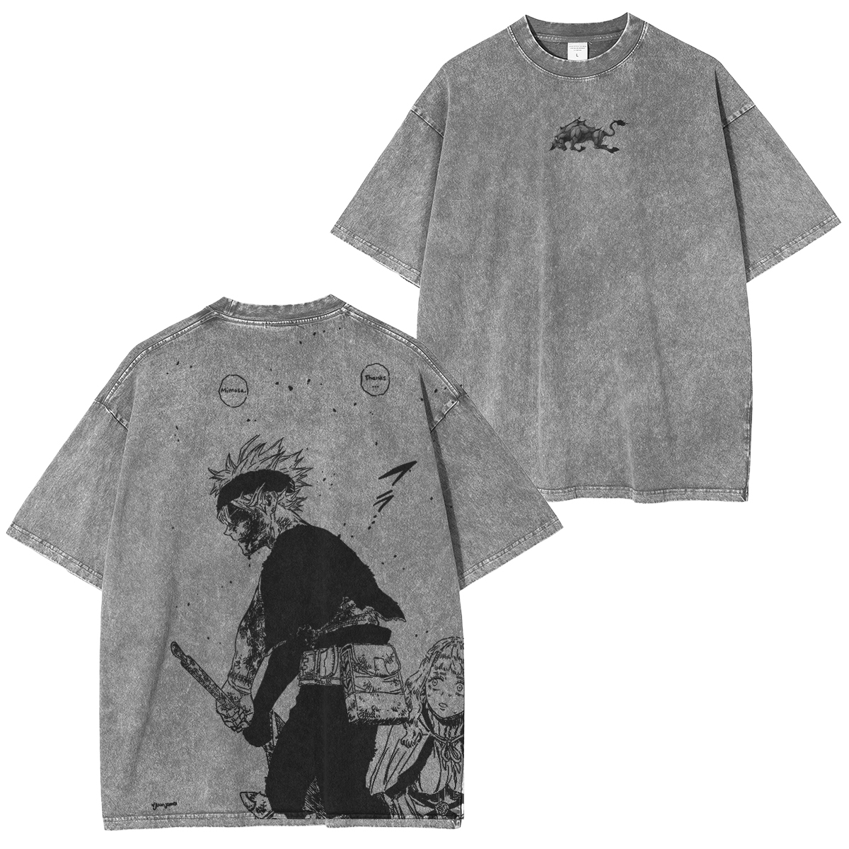 Asta x Black Bulls Black Clover Anime Double Printed Vintage Washed Tee Unisex