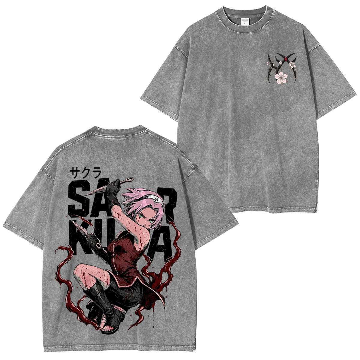 Naruto Sakura Haruno Anime Washed T-shirt
