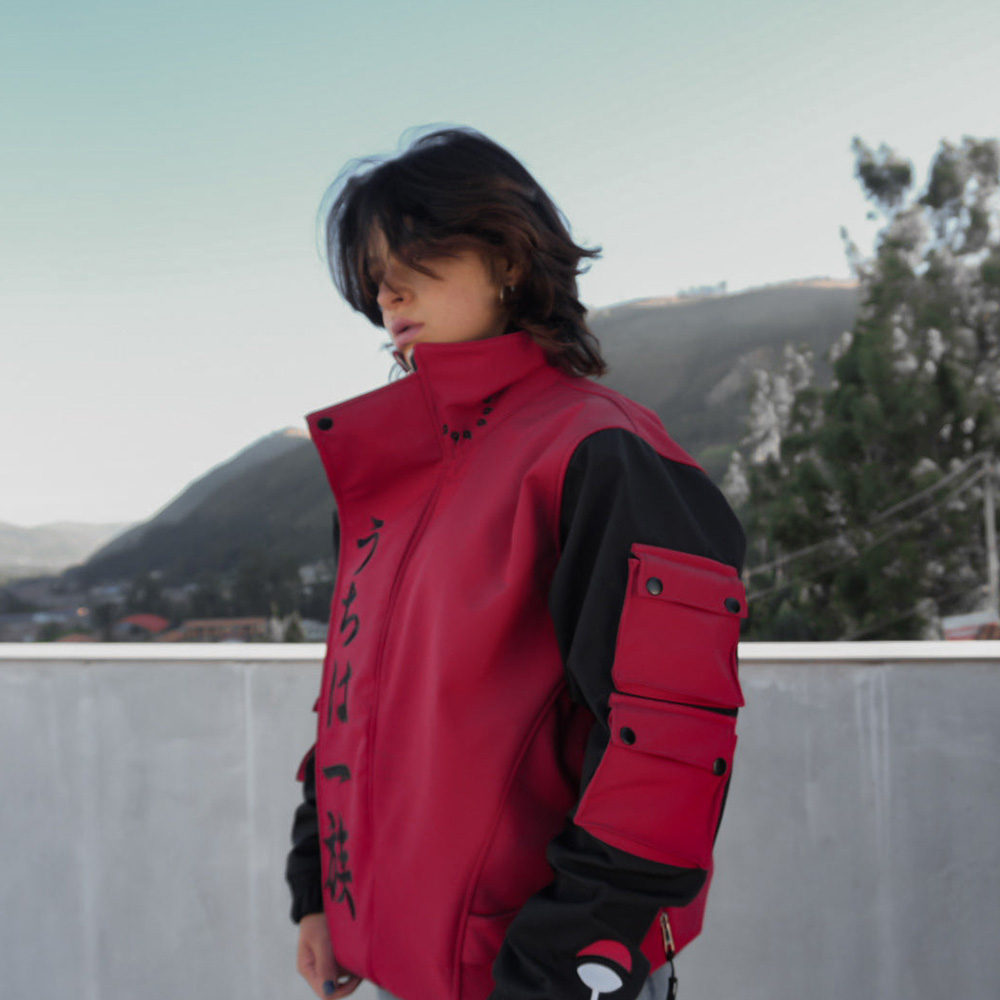 Naruto Uchiha Clan Color Block Tactical Jacket, Anime Rinne Sharingan Embroidered Outerwear