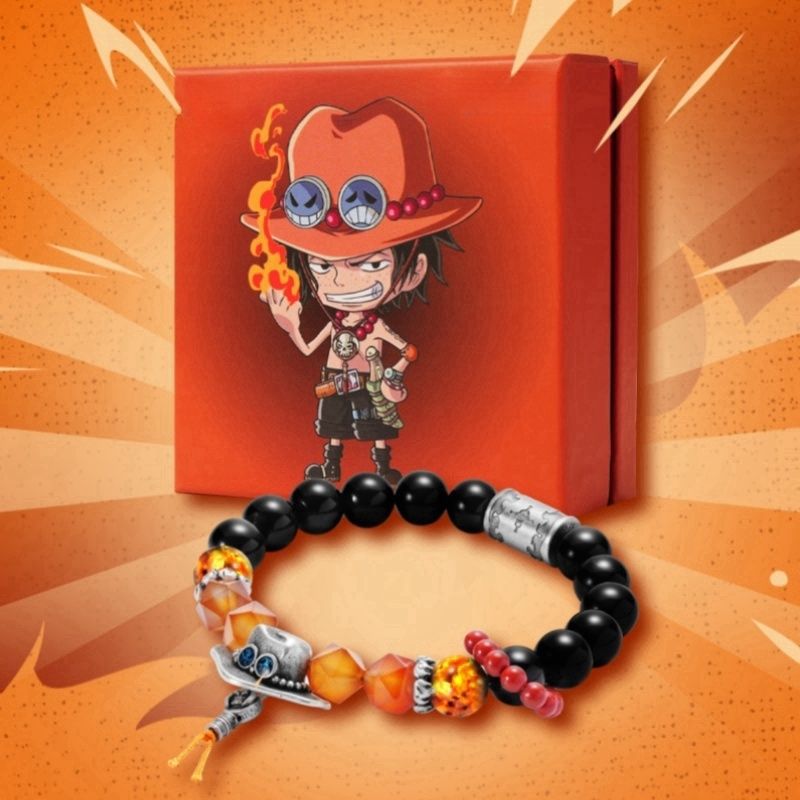 Anime One Piece Portgas D Ace Red Beads Face Bracelet Fashion Jewelry Accessory