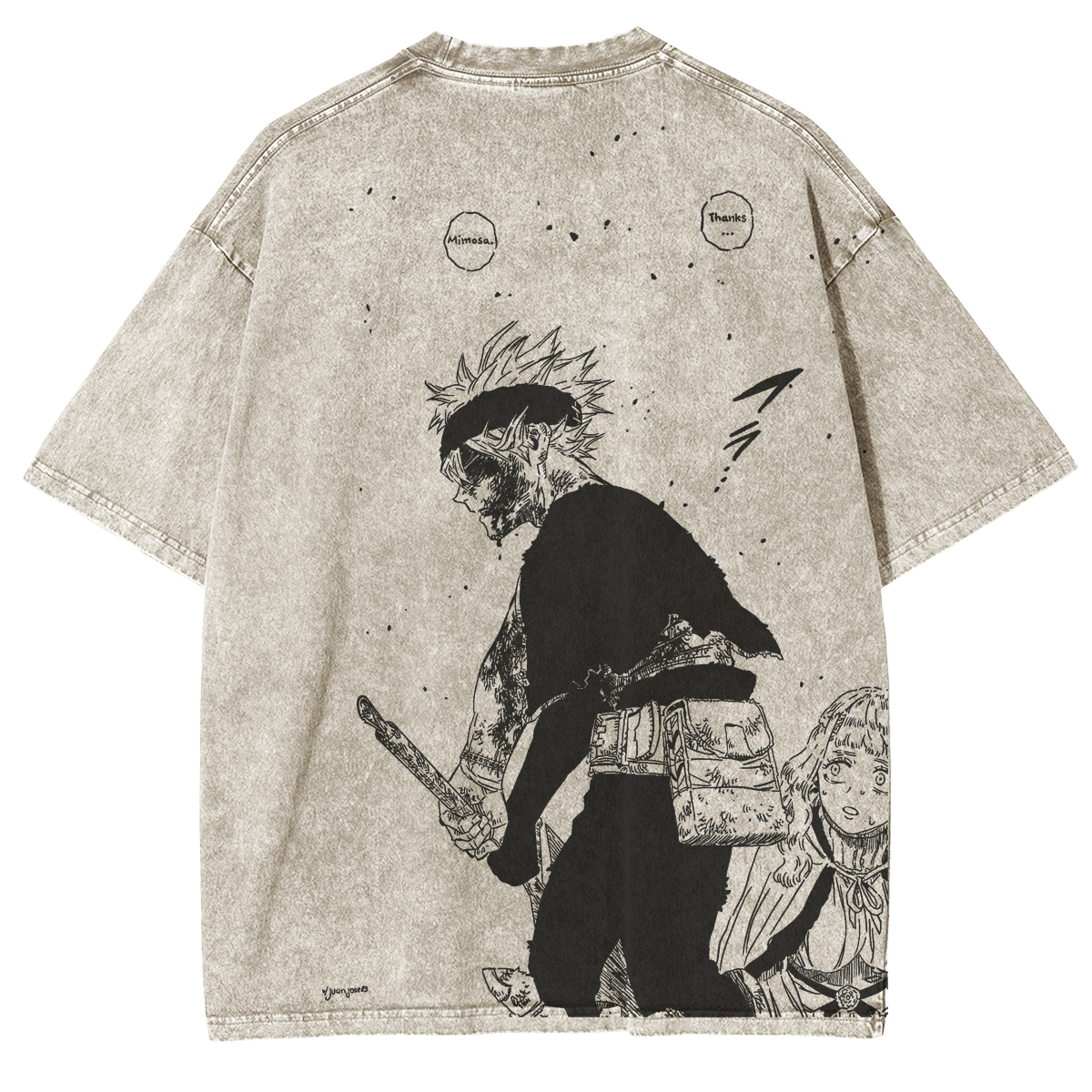 Asta x Black Bulls Black Clover Anime Double Printed Vintage Washed Tee Unisex