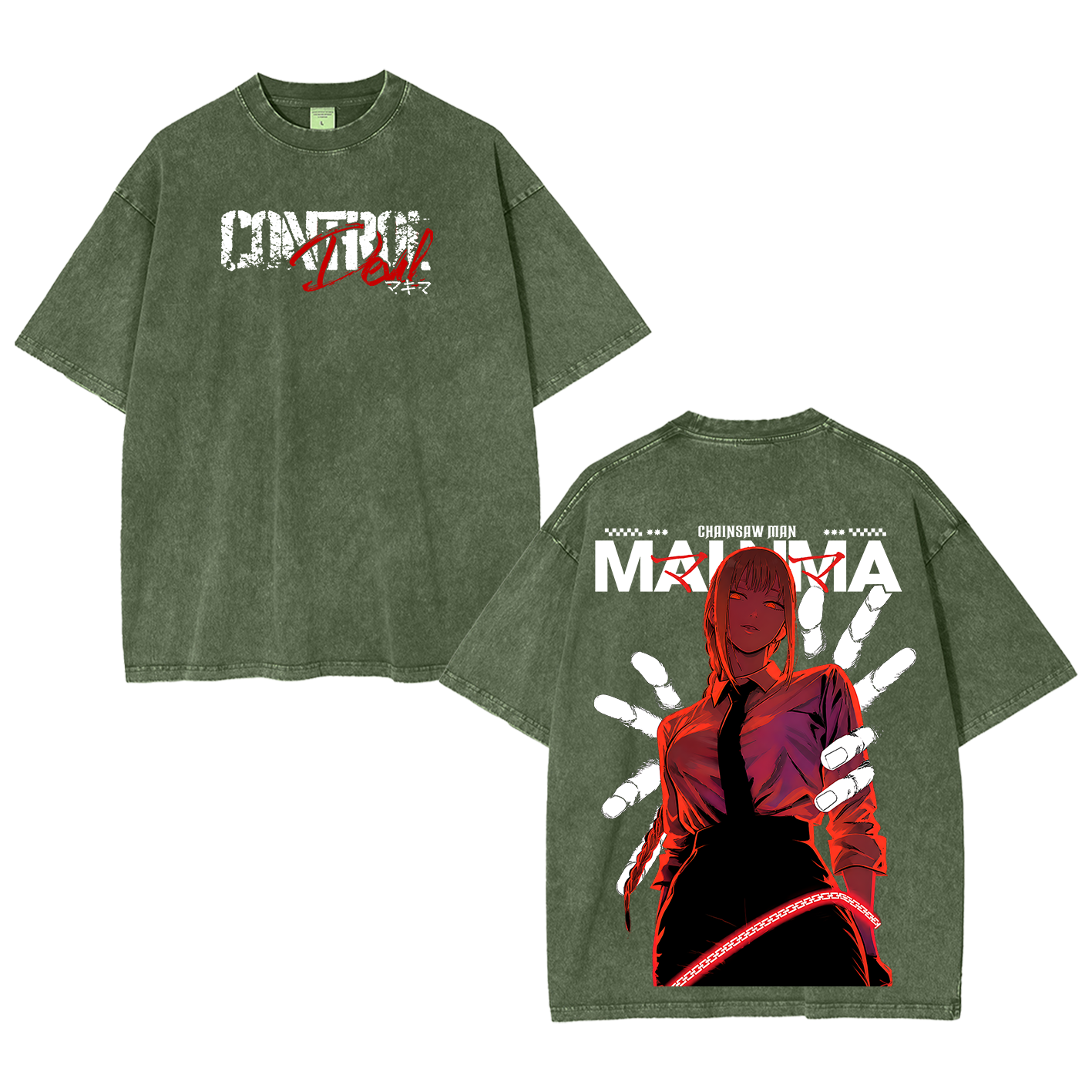 Makima Chainsaw Man Vintage Unisex Washed T-Shirt-Back