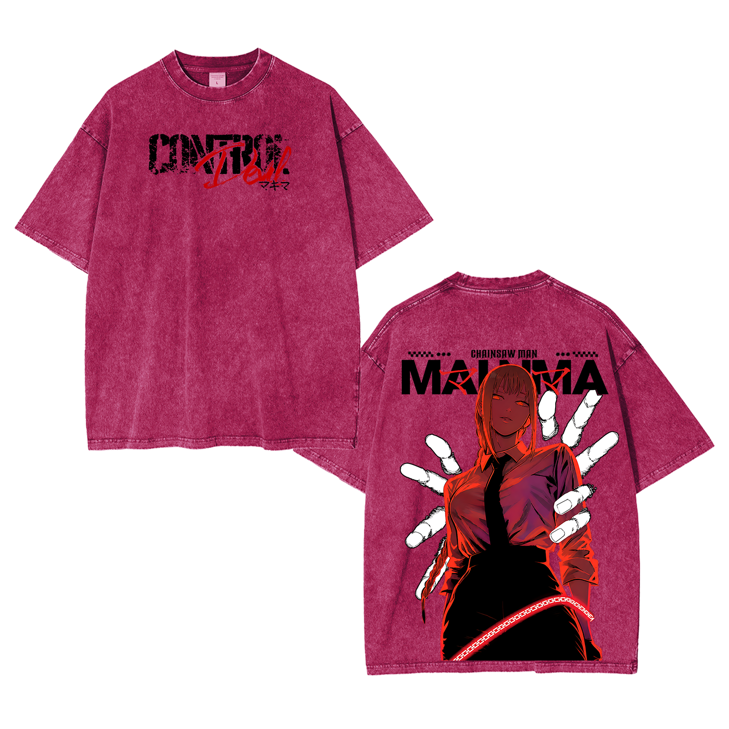 Makima Chainsaw Man Vintage Unisex Washed T-Shirt-Back