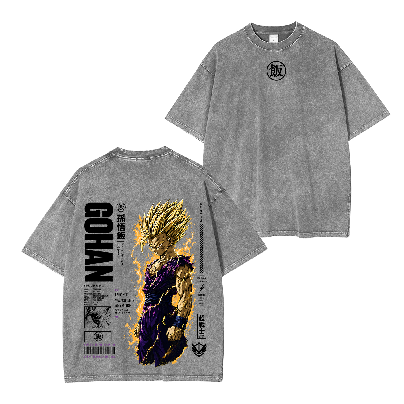 Teen Gohan Dragon Ball Vintage Unisex Washed T-Shirt-Back