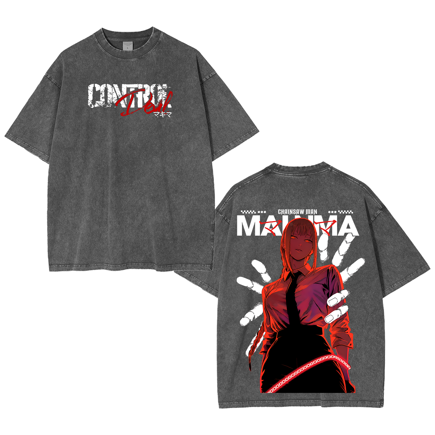 Makima Chainsaw Man Vintage Unisex Washed T-Shirt-Back