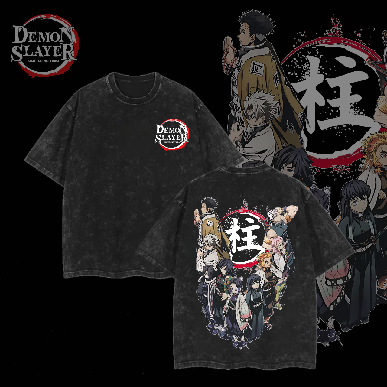 Hashira Demon Slayer Tee – Rengoku, Giyu, Tengen, Obanai, Gyomei, Mitsuri Vintage Washed Oversized T-Shirt