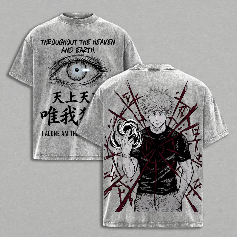 Jujut Sukaisen Gojo Satoru Graphic Vintage  Washed T-shirt