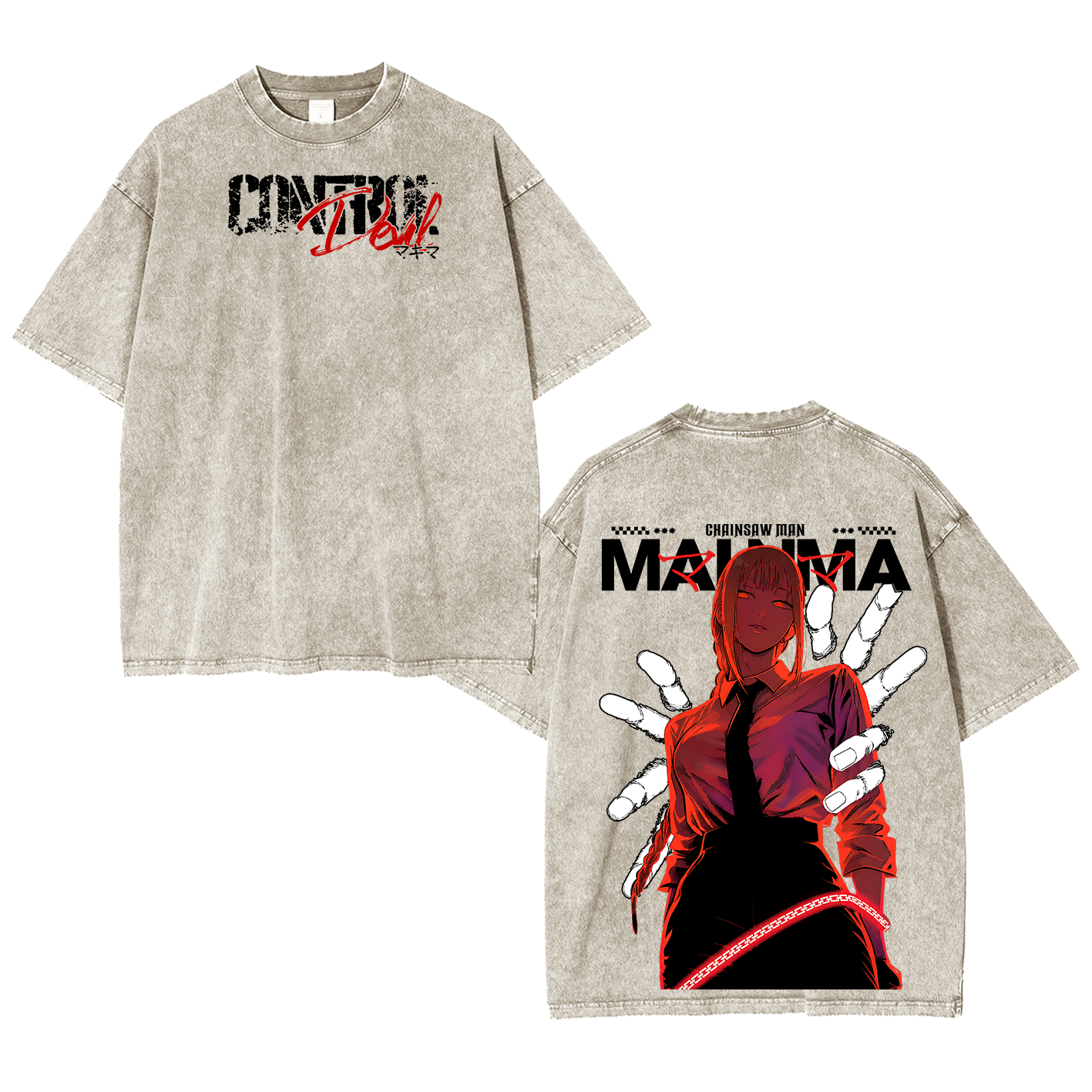 Makima Chainsaw Man Vintage Unisex Washed T-Shirt-Back
