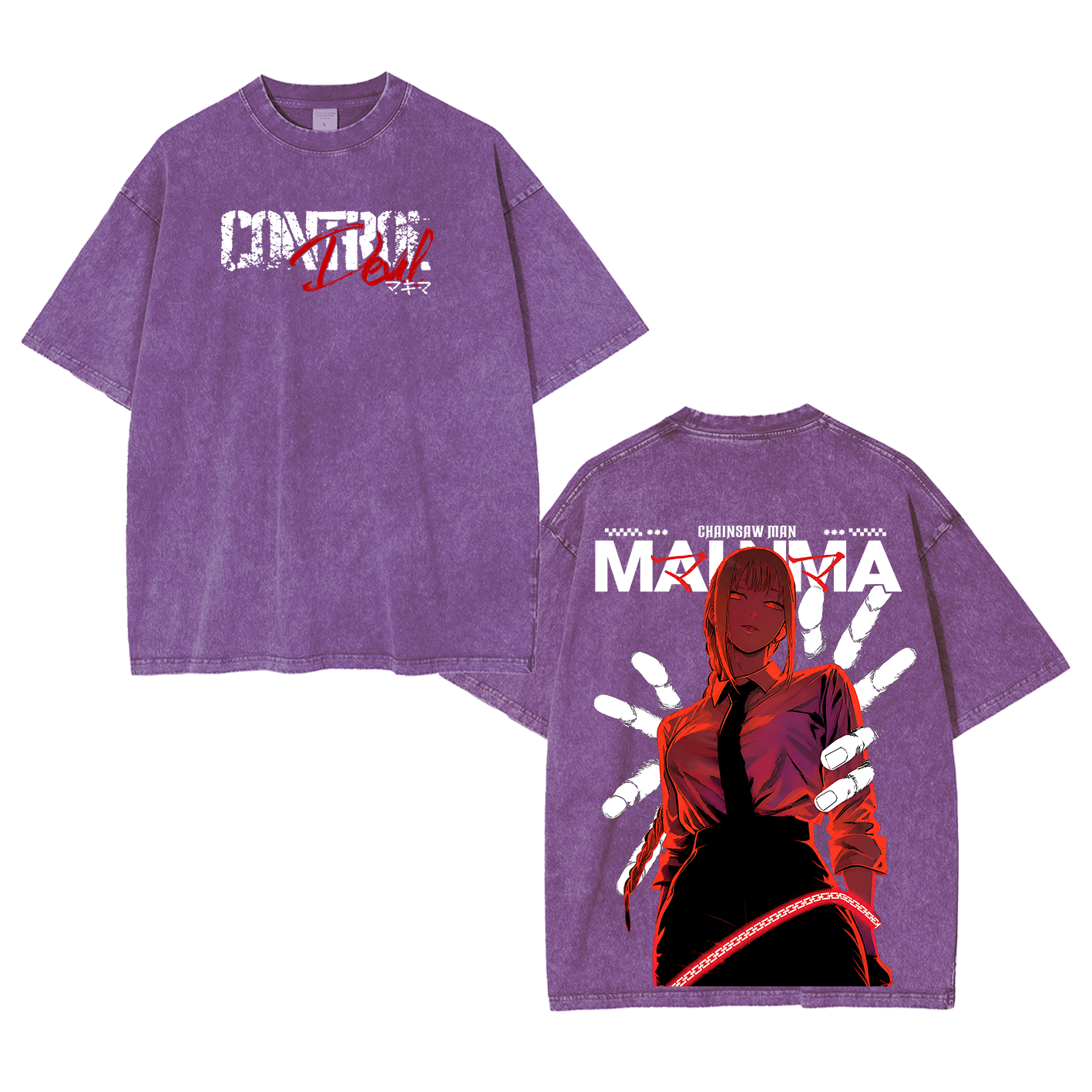 Makima Chainsaw Man Vintage Unisex Washed T-Shirt-Back