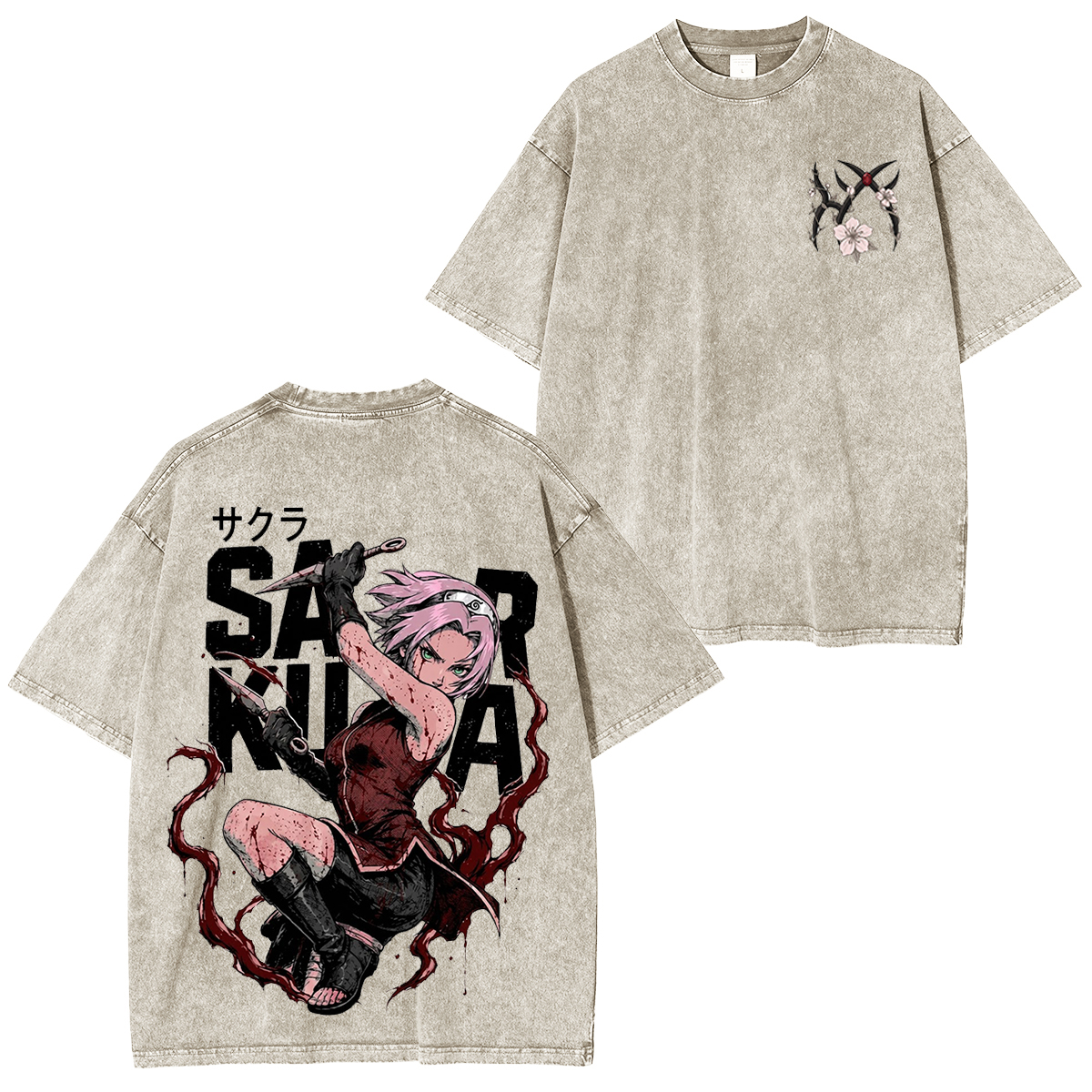 Naruto Sakura Haruno Anime Washed T-shirt