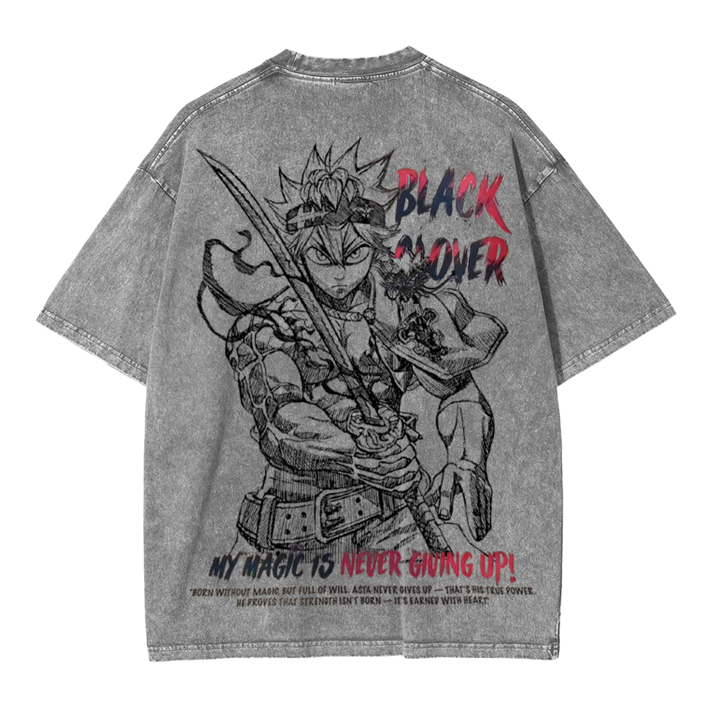Asta Black Clover Vintage Unisex Washed T-Shirt