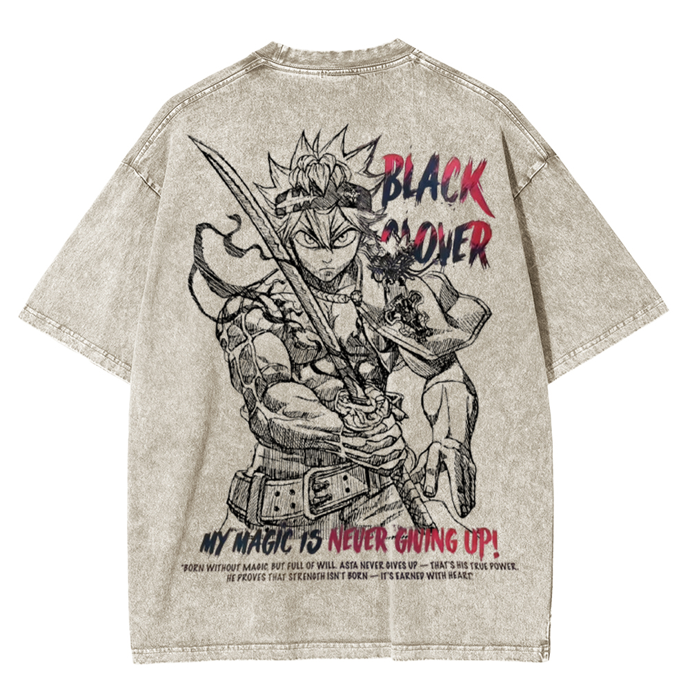 Asta Black Clover Vintage Unisex Washed T-Shirt
