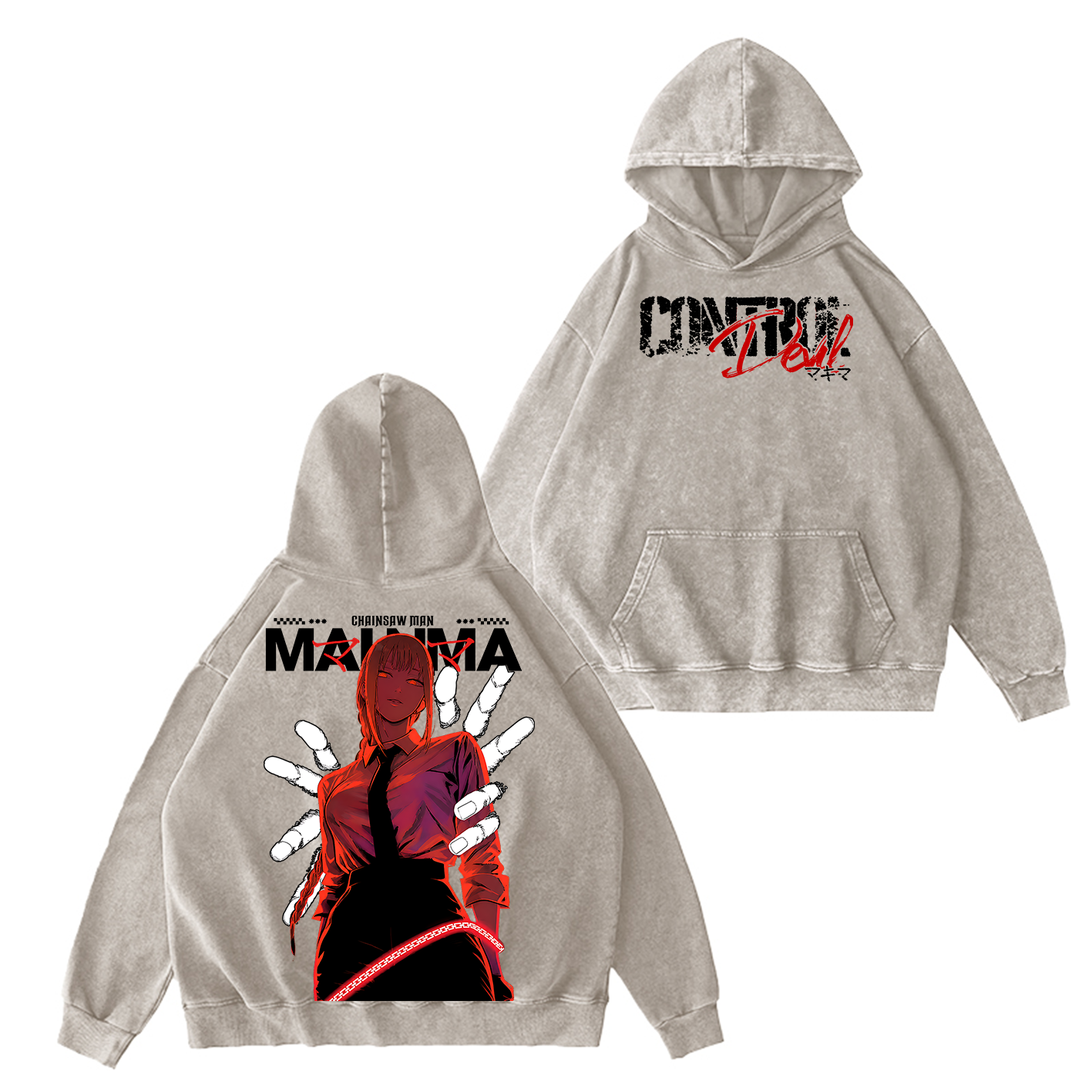 Makima Chainsaw Man Vintage Unisex Washed T-Shirt-Back