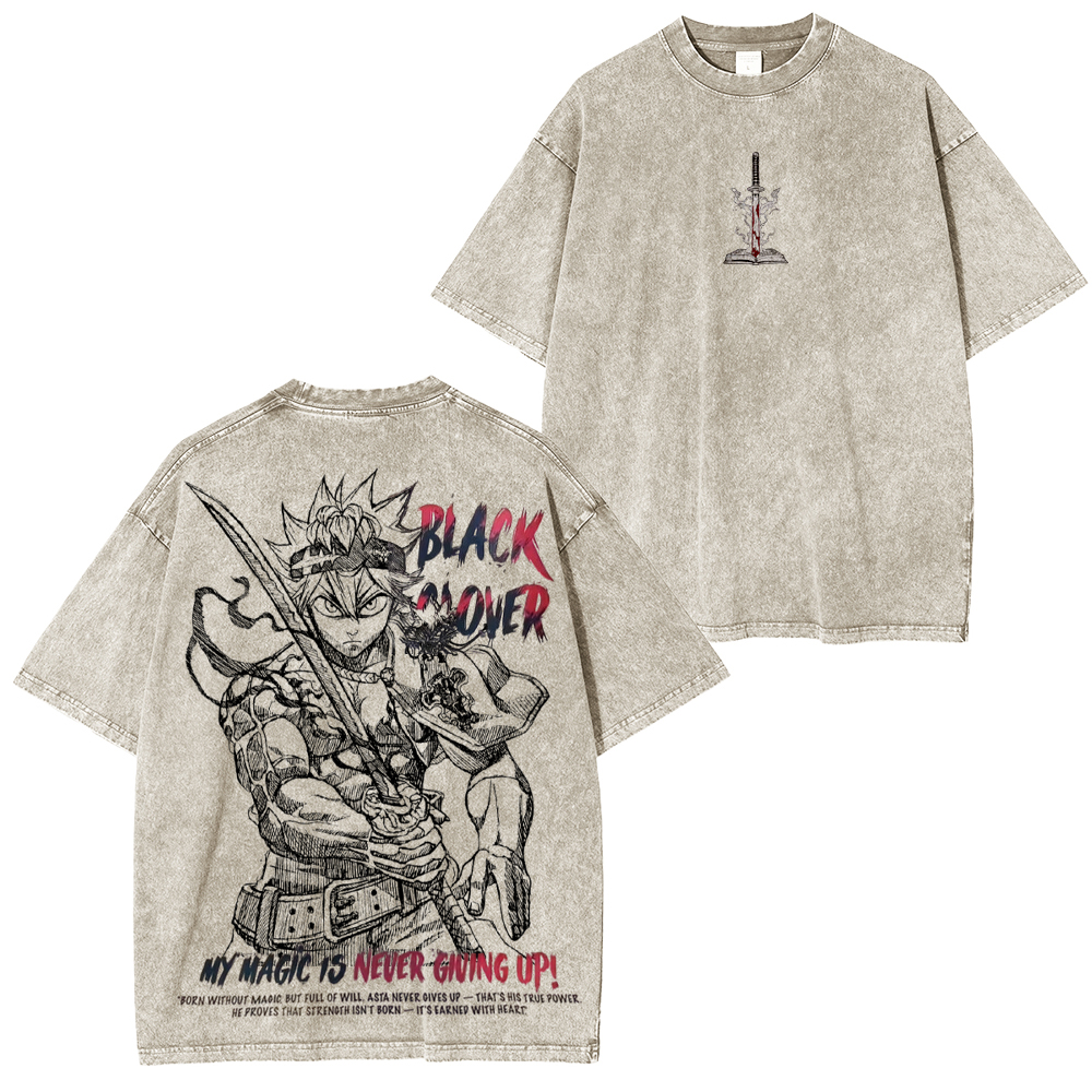 Asta Black Clover Vintage Unisex Washed T-Shirt