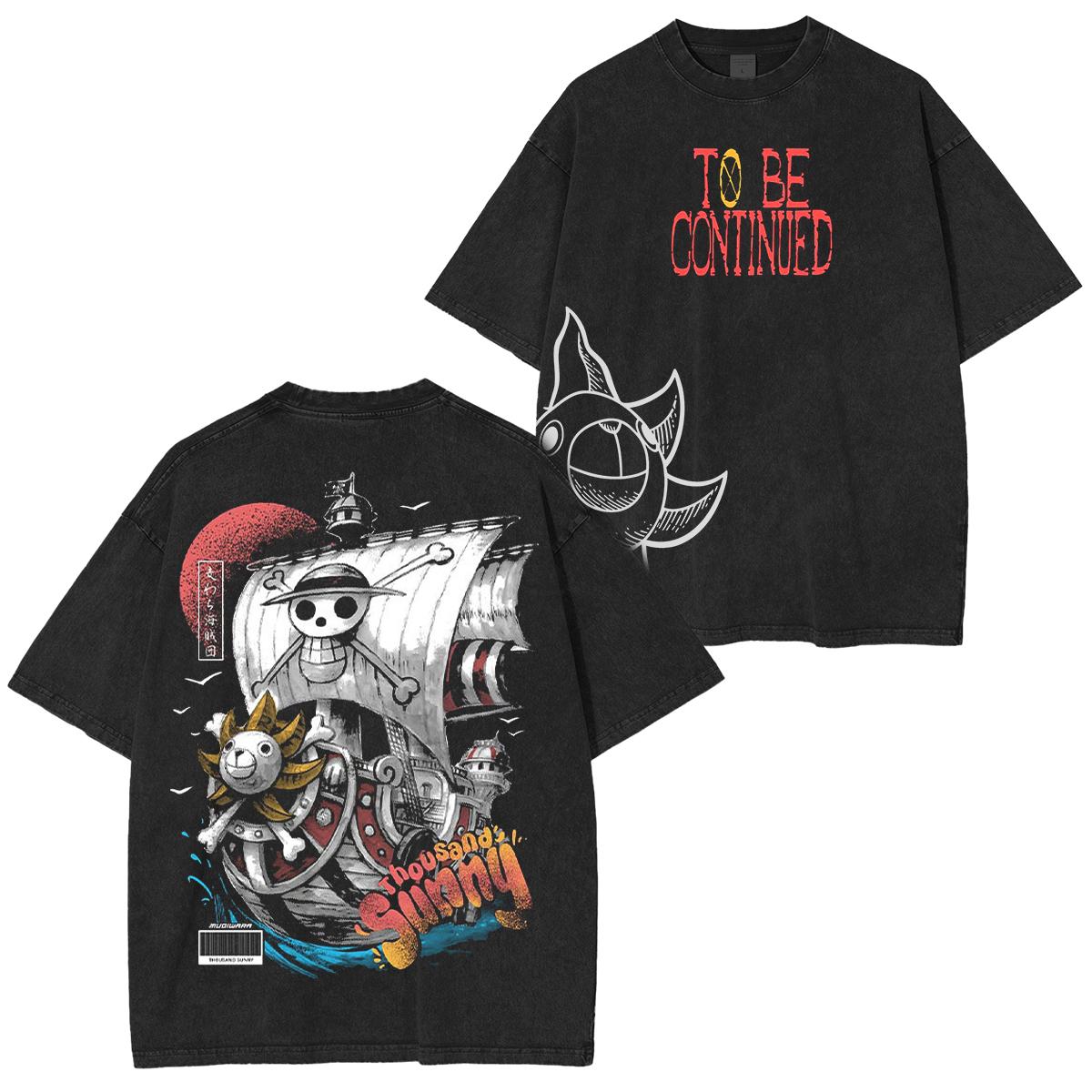 Sail into style with the Sunny Pirate Ship One Piece Unisex Anime-Inspired Retro T-Shirt