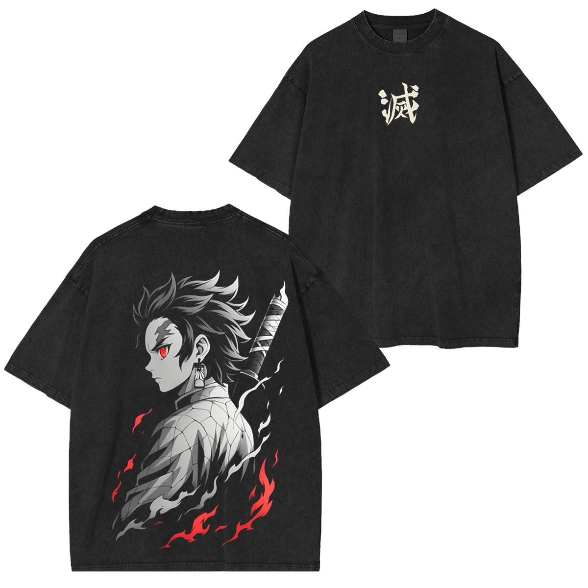Oversized Tanjiro Demon Slayer Unisex Anime-Inspired Retro T-Shirt