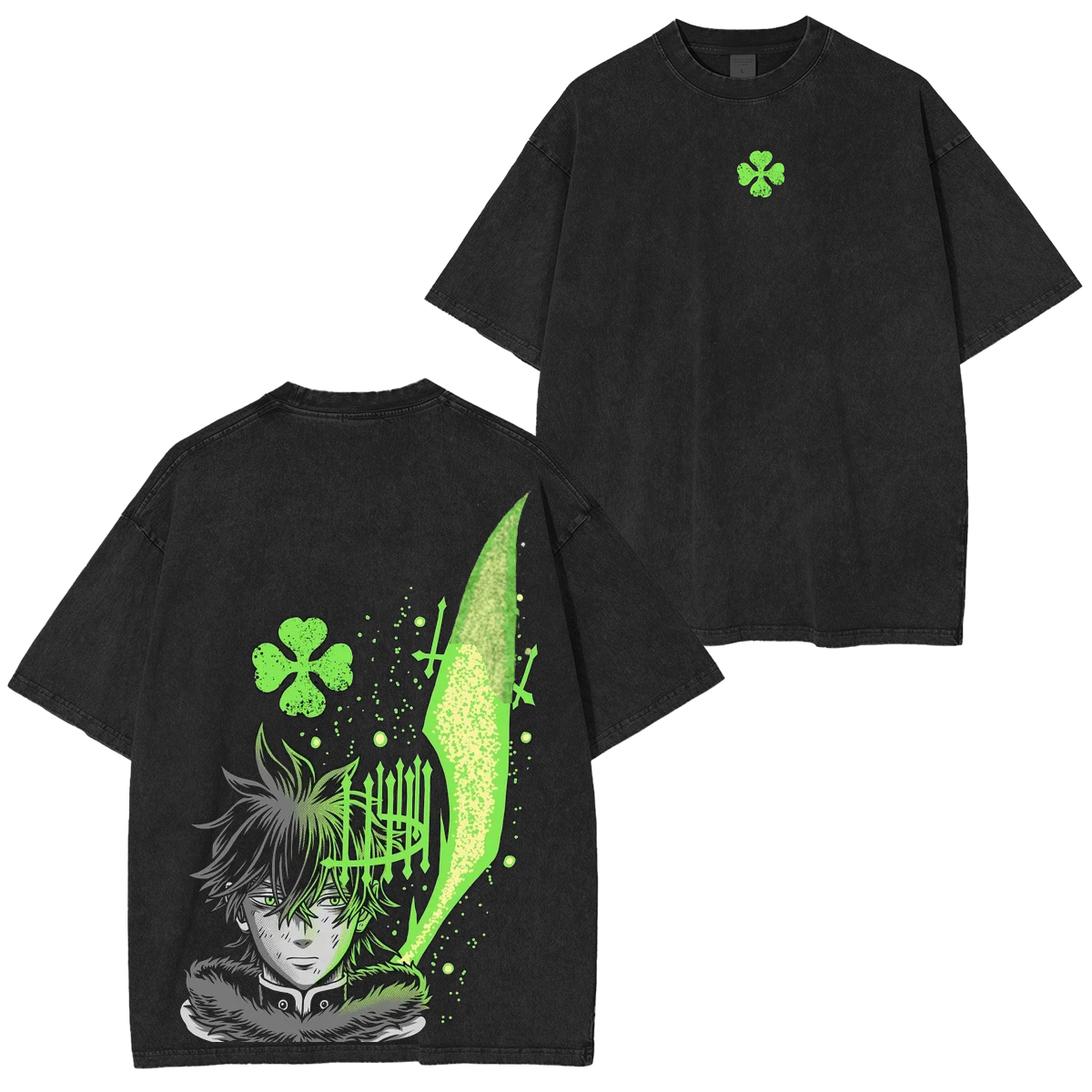Yuno Black Clover Anime Double Printed Vintage Washed Tee Unisex